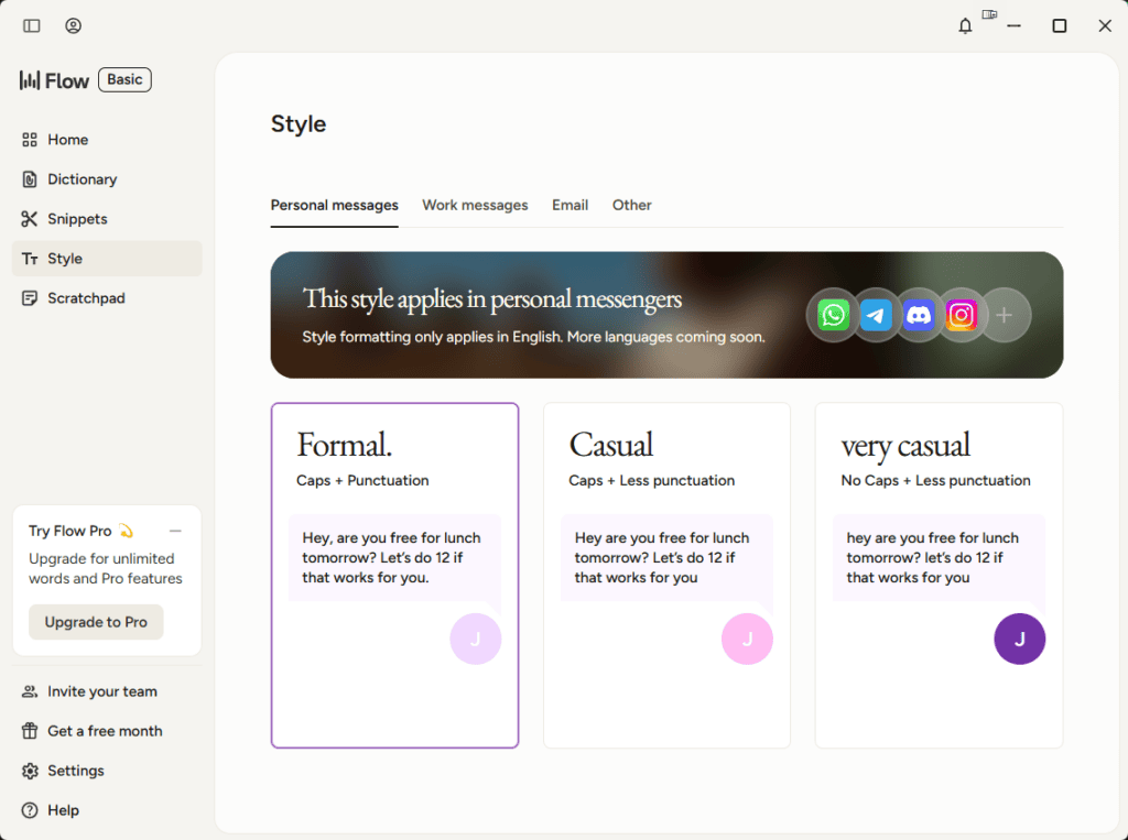 Интерфейс приложения WisprFlow для голосового ввода текста — облачное распознавание речи с поддержкой русского языка